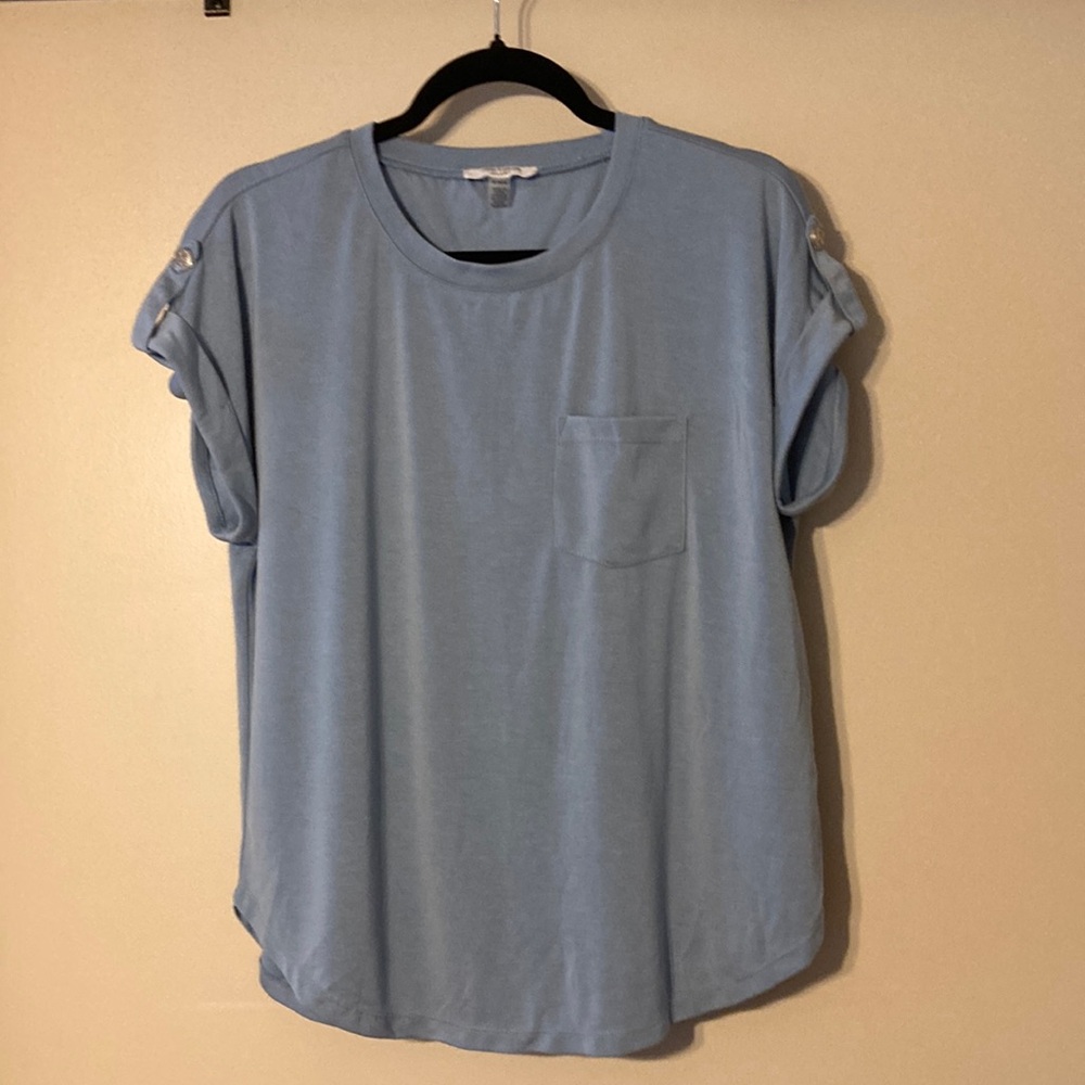 Cable & Gauge Blue Cuffed Sleeve Relaxed T-Shirt